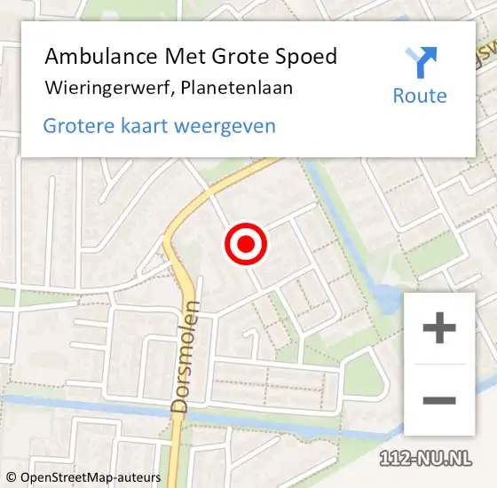 Locatie op kaart van de 112 melding: Ambulance Met Grote Spoed Naar Wieringerwerf, Planetenlaan op 9 augustus 2021 05:00