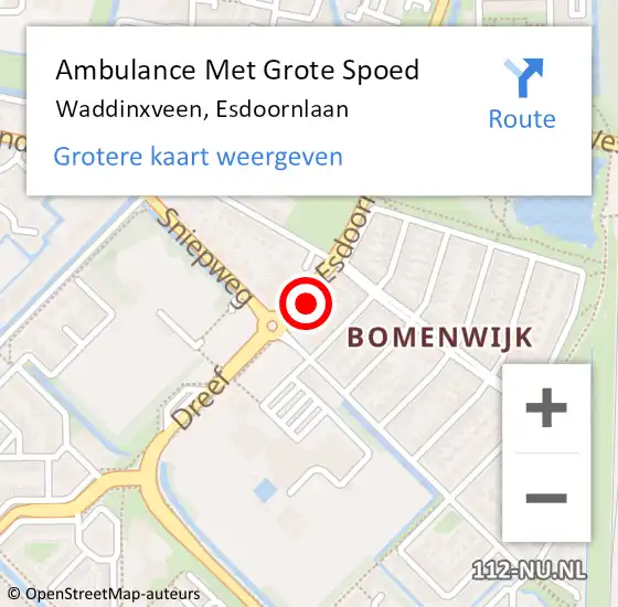 Locatie op kaart van de 112 melding: Ambulance Met Grote Spoed Naar Waddinxveen, Esdoornlaan op 9 augustus 2021 05:04