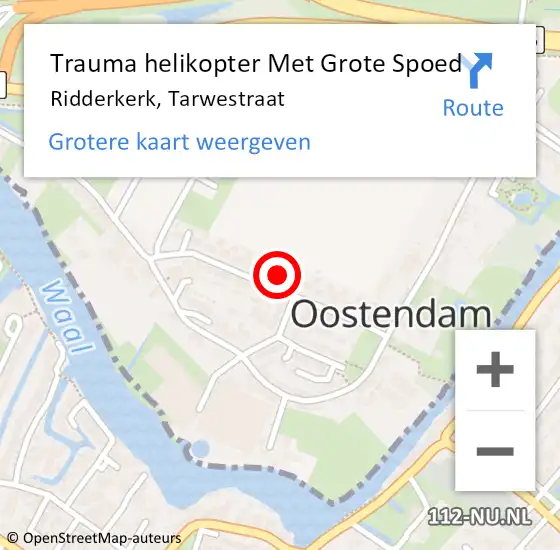 Locatie op kaart van de 112 melding: Trauma helikopter Met Grote Spoed Naar Ridderkerk, Tarwestraat op 9 augustus 2021 05:57