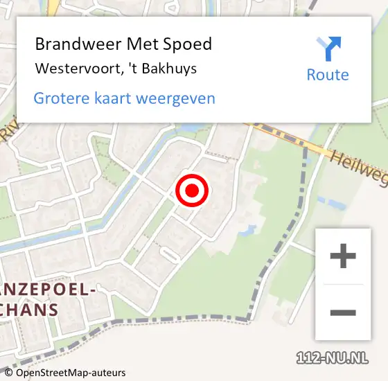 Locatie op kaart van de 112 melding: Brandweer Met Spoed Naar Westervoort, 't Bakhuys op 9 augustus 2021 06:10