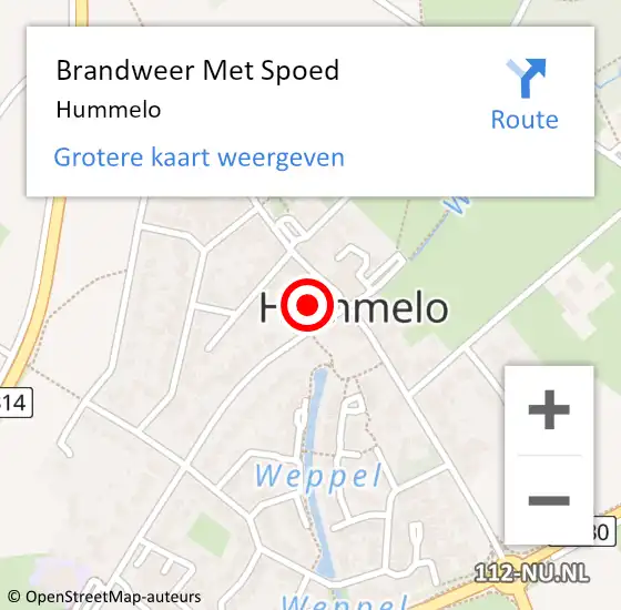 Locatie op kaart van de 112 melding: Brandweer Met Spoed Naar Hummelo op 9 augustus 2021 06:55