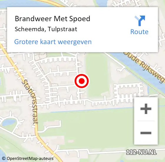 Locatie op kaart van de 112 melding: Brandweer Met Spoed Naar Scheemda, Tulpstraat op 9 augustus 2021 07:08