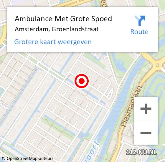 Locatie op kaart van de 112 melding: Ambulance Met Grote Spoed Naar Amsterdam, Groenlandstraat op 9 augustus 2021 07:52