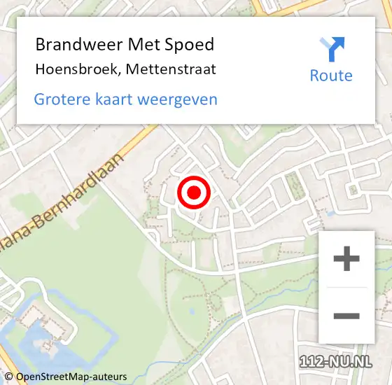 Locatie op kaart van de 112 melding: Brandweer Met Spoed Naar Hoensbroek, Mettenstraat op 9 augustus 2021 07:55