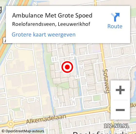 Locatie op kaart van de 112 melding: Ambulance Met Grote Spoed Naar Roelofarendsveen, Leeuwerikhof op 9 augustus 2021 08:03