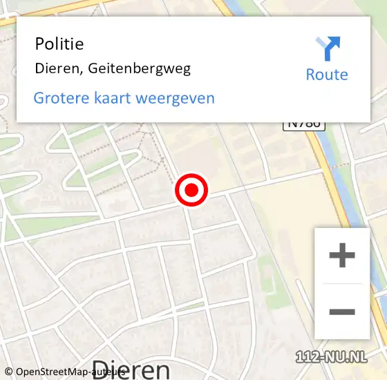 Locatie op kaart van de 112 melding: Politie Dieren, Geitenbergweg op 9 augustus 2021 08:08