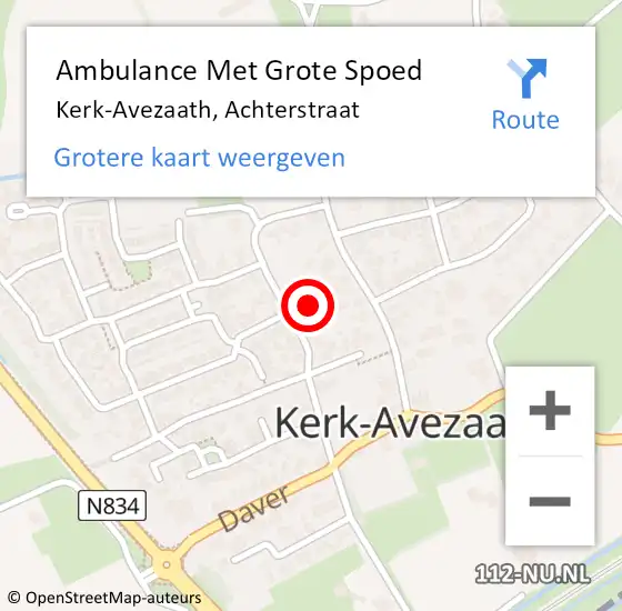 Locatie op kaart van de 112 melding: Ambulance Met Grote Spoed Naar Kerk-Avezaath, Achterstraat op 9 augustus 2021 08:48