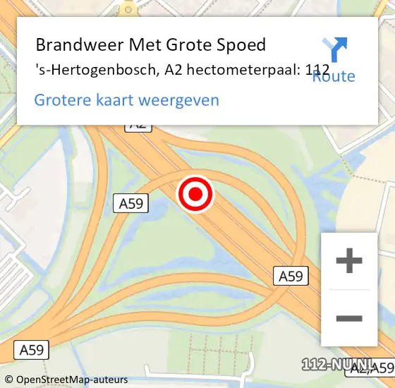 Locatie op kaart van de 112 melding: Brandweer Met Grote Spoed Naar 's-Hertogenbosch, A2 hectometerpaal: 112 op 9 augustus 2021 09:31