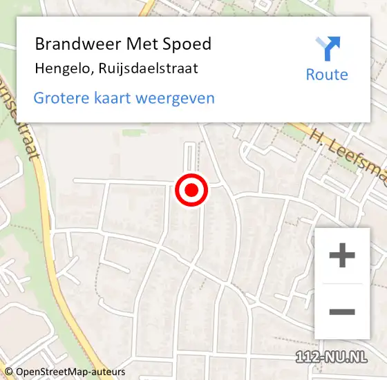 Locatie op kaart van de 112 melding: Brandweer Met Spoed Naar Hengelo, Ruijsdaelstraat op 9 augustus 2021 09:38