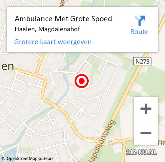 Locatie op kaart van de 112 melding: Ambulance Met Grote Spoed Naar Haelen, Magdalenahof op 9 augustus 2021 09:49