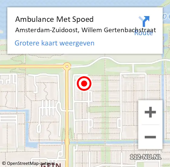 Locatie op kaart van de 112 melding: Ambulance Met Spoed Naar Amsterdam-Zuidoost, Willem Gertenbachstraat op 9 augustus 2021 09:59