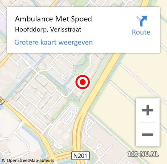Locatie op kaart van de 112 melding: Ambulance Met Spoed Naar Hoofddorp, Verisstraat op 9 augustus 2021 10:21