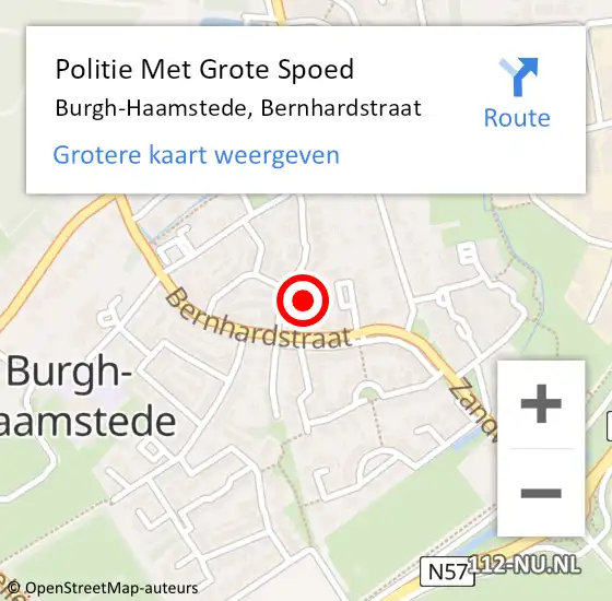 Locatie op kaart van de 112 melding: Politie Met Grote Spoed Naar Burgh-Haamstede, Bernhardstraat op 9 augustus 2021 11:01