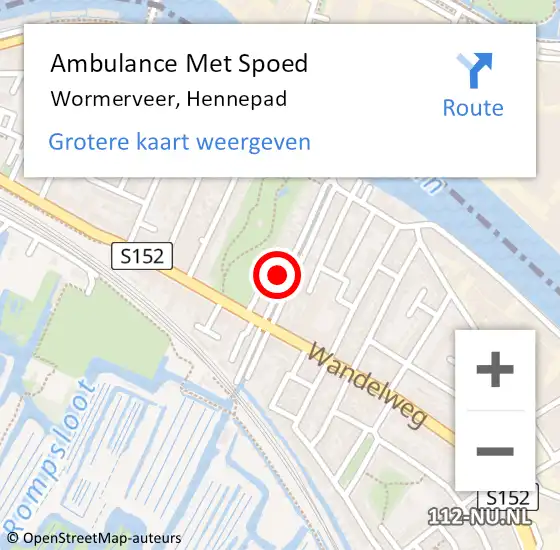 Locatie op kaart van de 112 melding: Ambulance Met Spoed Naar Wormerveer, Hennepad op 9 augustus 2021 11:28
