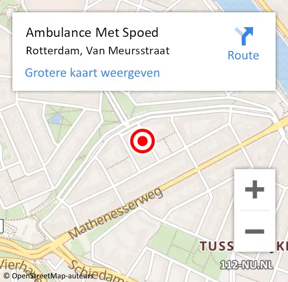 Locatie op kaart van de 112 melding: Ambulance Met Spoed Naar Rotterdam, Van Meursstraat op 9 augustus 2021 11:32
