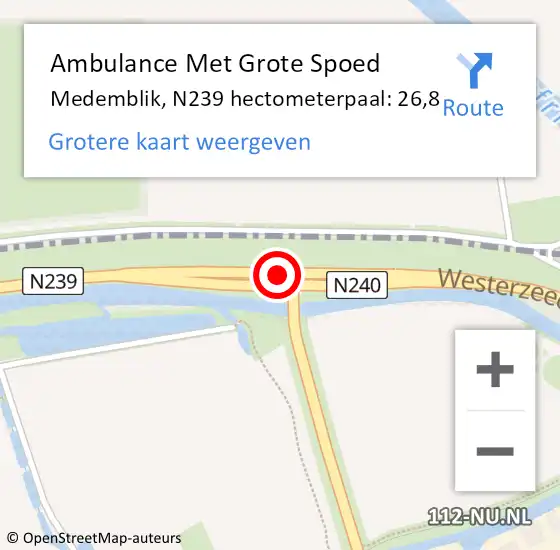 Locatie op kaart van de 112 melding: Ambulance Met Grote Spoed Naar Medemblik, N239 hectometerpaal: 26,8 op 9 augustus 2021 11:38