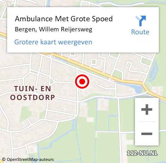 Locatie op kaart van de 112 melding: Ambulance Met Grote Spoed Naar Bergen, Willem Reijersweg op 9 augustus 2021 11:45