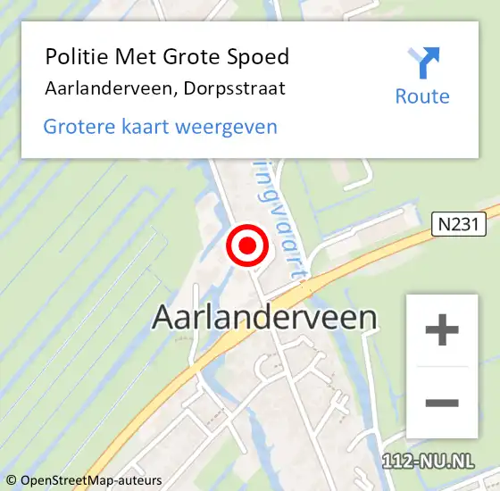 Locatie op kaart van de 112 melding: Politie Met Grote Spoed Naar Aarlanderveen, Dorpsstraat op 9 augustus 2021 12:06