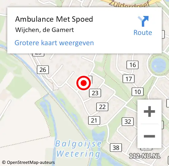 Locatie op kaart van de 112 melding: Ambulance Met Spoed Naar Wijchen, de Gamert op 9 augustus 2021 12:18