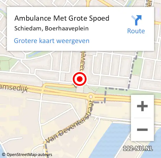 Locatie op kaart van de 112 melding: Ambulance Met Grote Spoed Naar Schiedam, Boerhaaveplein op 9 augustus 2021 13:11