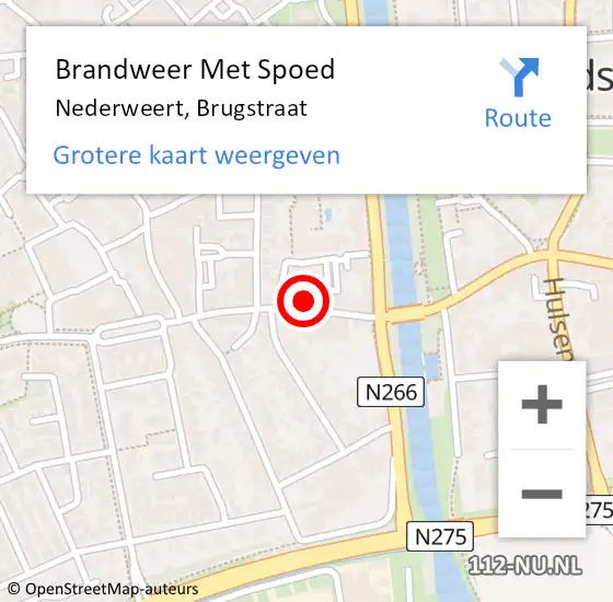 Locatie op kaart van de 112 melding: Brandweer Met Spoed Naar Nederweert, Brugstraat op 9 augustus 2021 13:16