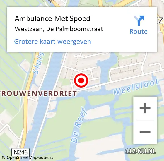 Locatie op kaart van de 112 melding: Ambulance Met Spoed Naar Westzaan, De Palmboomstraat op 9 augustus 2021 13:40