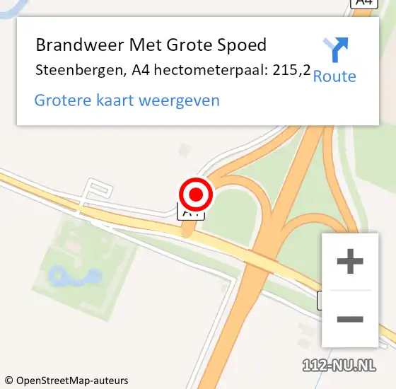 Locatie op kaart van de 112 melding: Brandweer Met Grote Spoed Naar Steenbergen, A4 hectometerpaal: 215,2 op 9 augustus 2021 13:47