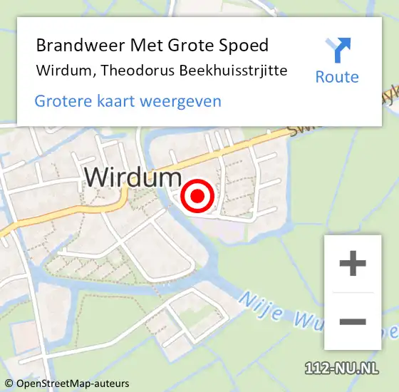 Locatie op kaart van de 112 melding: Brandweer Met Grote Spoed Naar Wirdum, Theodorus Beekhuisstrjitte op 9 augustus 2021 13:57