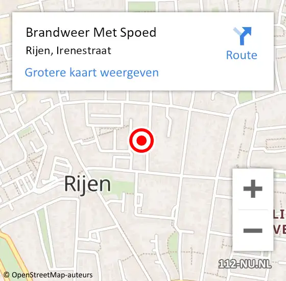 Locatie op kaart van de 112 melding: Brandweer Met Spoed Naar Rijen, Irenestraat op 9 augustus 2021 14:01