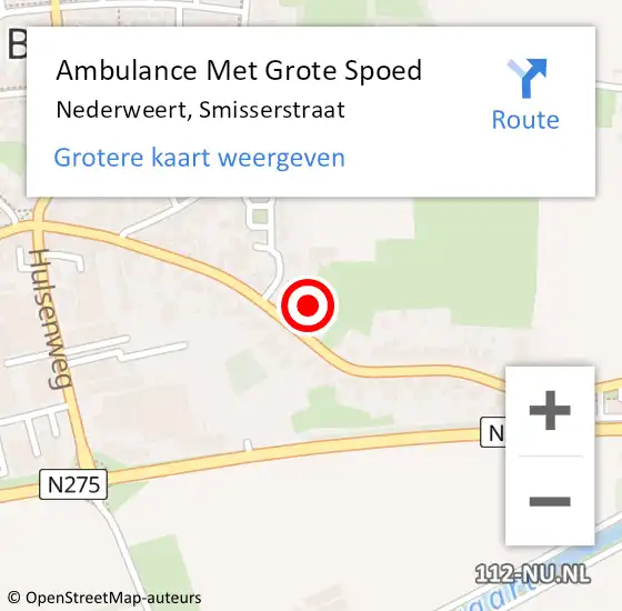 Locatie op kaart van de 112 melding: Ambulance Met Grote Spoed Naar Nederweert, Smisserstraat op 9 augustus 2021 14:06