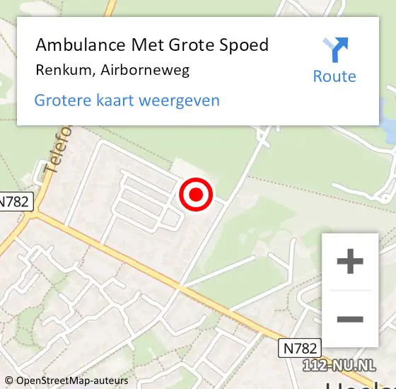 Locatie op kaart van de 112 melding: Ambulance Met Grote Spoed Naar Renkum, Airborneweg op 9 augustus 2021 14:22