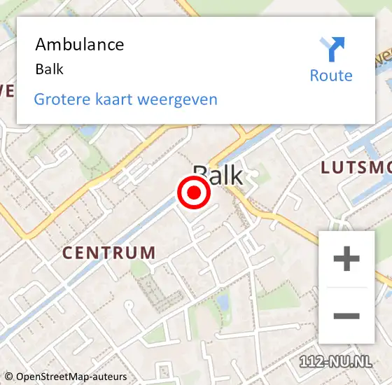 Locatie op kaart van de 112 melding: Ambulance Balk op 9 augustus 2021 14:26