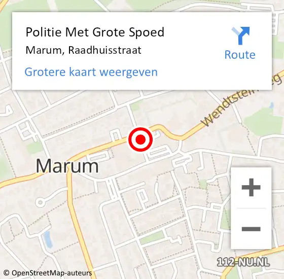 Locatie op kaart van de 112 melding: Politie Met Grote Spoed Naar Marum, Raadhuisstraat op 9 augustus 2021 14:28