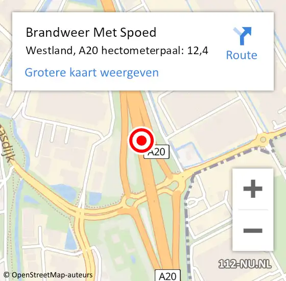 Locatie op kaart van de 112 melding: Brandweer Met Spoed Naar Westland, A20 hectometerpaal: 12,4 op 9 augustus 2021 14:32