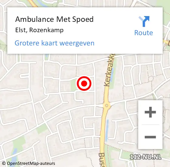 Locatie op kaart van de 112 melding: Ambulance Met Spoed Naar Elst, Rozenkamp op 9 augustus 2021 14:40