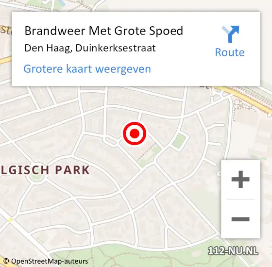 Locatie op kaart van de 112 melding: Brandweer Met Grote Spoed Naar Den Haag, Duinkerksestraat op 9 augustus 2021 14:48