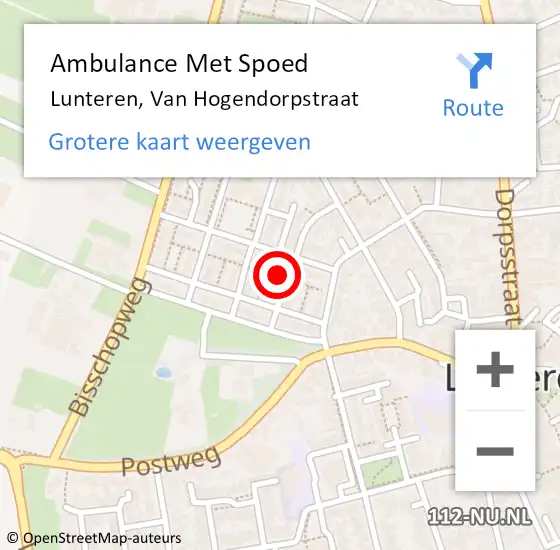 Locatie op kaart van de 112 melding: Ambulance Met Spoed Naar Lunteren, Van Hogendorpstraat op 9 augustus 2021 14:51