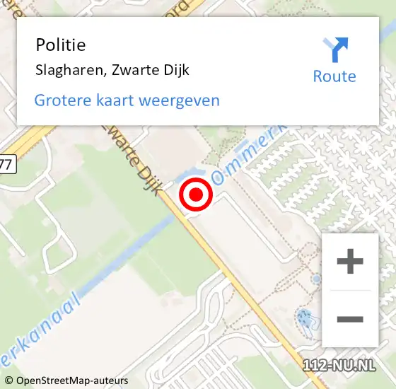 Locatie op kaart van de 112 melding: Politie Slagharen, Zwarte Dijk op 9 augustus 2021 15:16