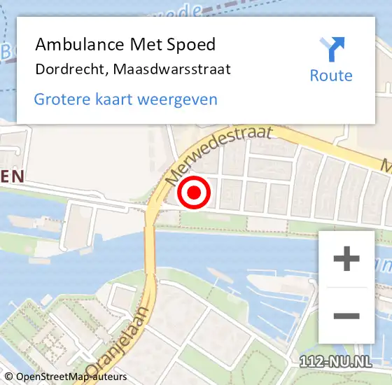 Locatie op kaart van de 112 melding: Ambulance Met Spoed Naar Dordrecht, Maasdwarsstraat op 9 augustus 2021 15:17