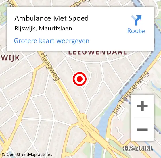 Locatie op kaart van de 112 melding: Ambulance Met Spoed Naar Rijswijk, Mauritslaan op 9 augustus 2021 15:25