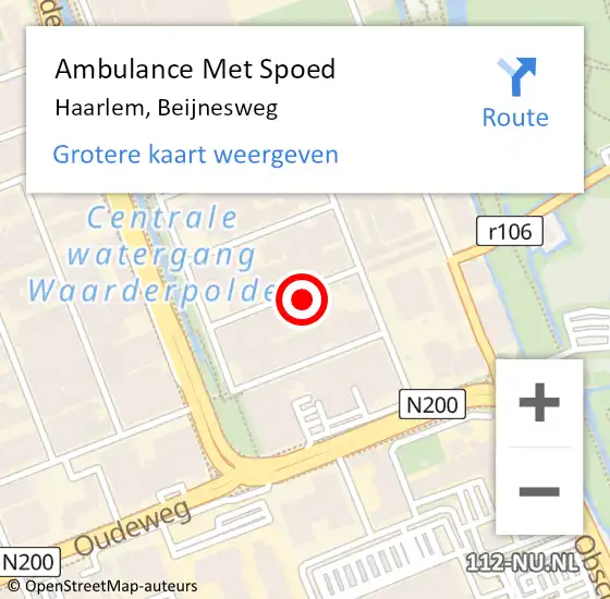Locatie op kaart van de 112 melding: Ambulance Met Spoed Naar Haarlem, Beijnesweg op 9 augustus 2021 15:28