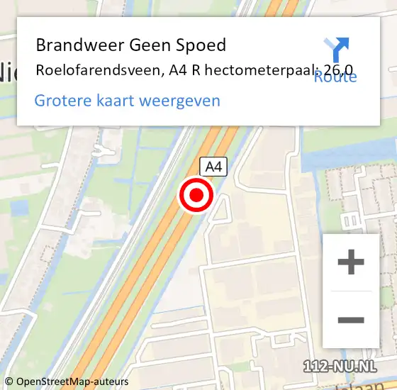 Locatie op kaart van de 112 melding: Brandweer Geen Spoed Naar Roelofarendsveen, A4 R hectometerpaal: 24,4 op 19 juni 2014 09:23