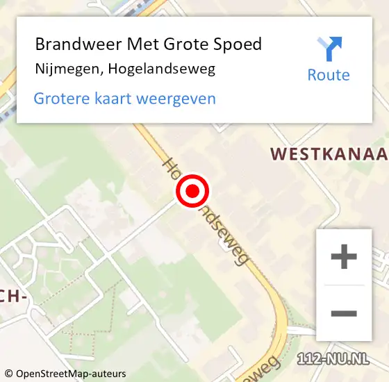 Locatie op kaart van de 112 melding: Brandweer Met Grote Spoed Naar Nijmegen, Hogelandseweg op 9 augustus 2021 16:12