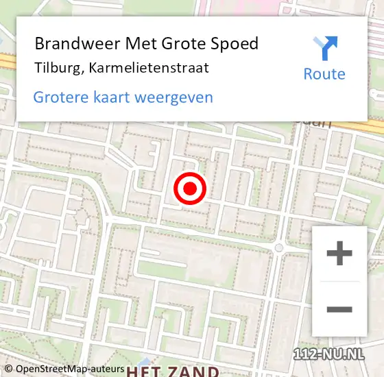 Locatie op kaart van de 112 melding: Brandweer Met Grote Spoed Naar Tilburg, Karmelietenstraat op 9 augustus 2021 16:20