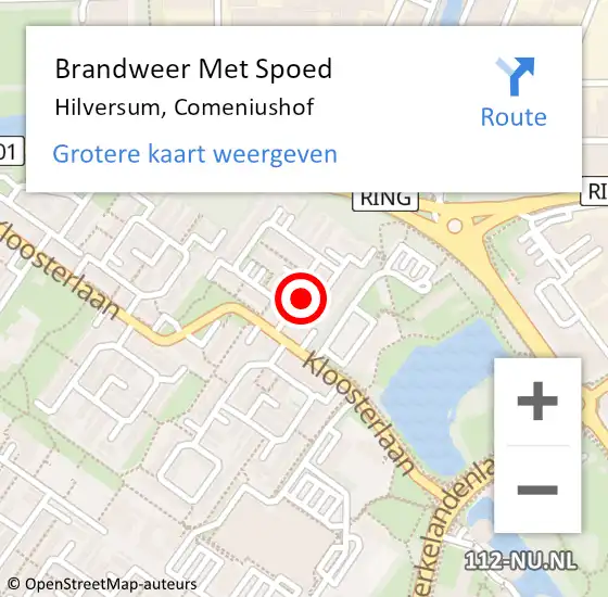 Locatie op kaart van de 112 melding: Brandweer Met Spoed Naar Hilversum, Comeniushof op 9 augustus 2021 16:48