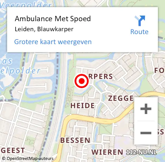 Locatie op kaart van de 112 melding: Ambulance Met Spoed Naar Leiden, Blauwkarper op 9 augustus 2021 16:52