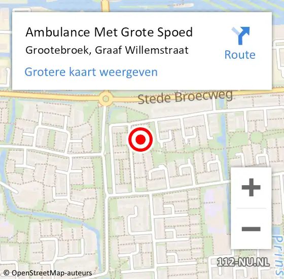 Locatie op kaart van de 112 melding: Ambulance Met Grote Spoed Naar Grootebroek, Graaf Willemstraat op 9 augustus 2021 16:55