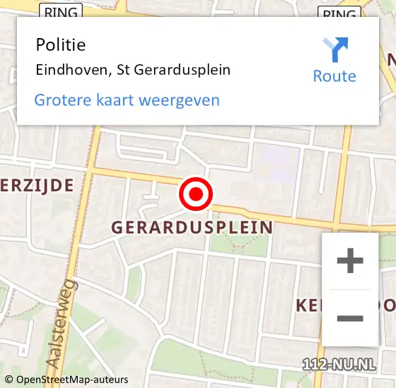 Locatie op kaart van de 112 melding: Politie Eindhoven, St Gerardusplein op 9 augustus 2021 17:18