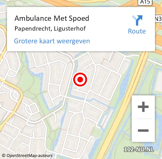 Locatie op kaart van de 112 melding: Ambulance Met Spoed Naar Papendrecht, Ligusterhof op 9 augustus 2021 17:36
