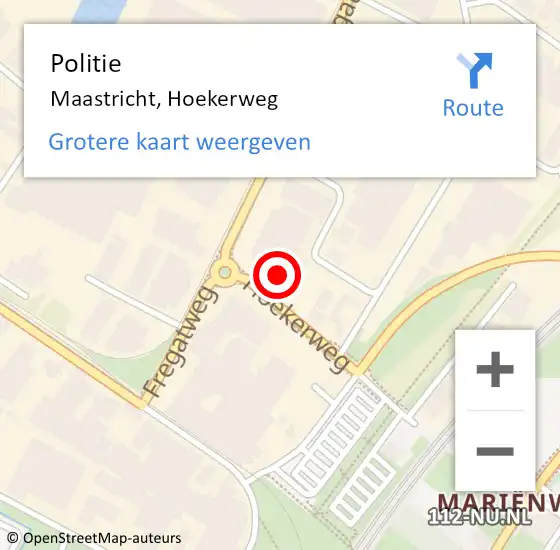 Locatie op kaart van de 112 melding: Politie Maastricht, Hoekerweg op 9 augustus 2021 18:23